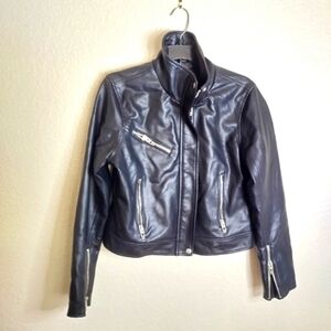 BLANK NYC  Faux Leather Full Zip Moto Jacket Black Turn Down Collar Sz M